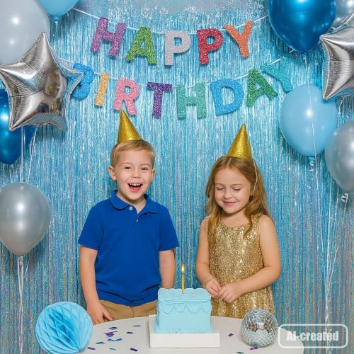 Voircoloria Laser Light Blue Fringe Backdrop Curtains, 3.3x8.2ft, 3 Pack - Image 5