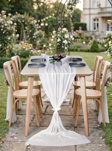 Pack of 20 Chiffon Table Runners 29 x 120 Inch, 14FT Long - Ivory - Image 4