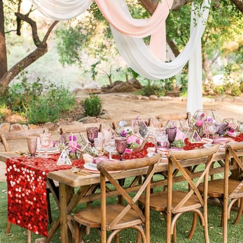 Pufogu 12 "x 108" Sequin Table Runner, Red Glitter Premium Big Sequin Table Runners, Rectangle Table Runner for Halloween, Christmas, Wedding Party, Birthday Party, Banquet Decor (1 Pack). - Image 6