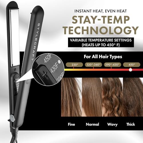 StyleCraft Stay Temp Professional 1" Titanium Flat Iron Hair Straightener - Image 3