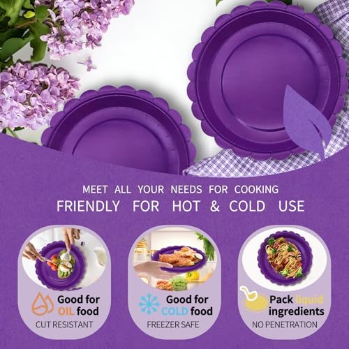 100Pcs Purple Party Supplies Including Scalloped Purple Paper Plates Napkins Serves 50,Disposable Mother's Day Party Dinnerware Set for Birthday Graduation - Image 3