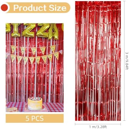 5 Pack Red Foil Curtain Backdrop 3.2ft x 9.8ft Metallic Tinsel Foil Fringe Curtains Streamer Photo Booth Backdrop for Birthday Party Engagement Bachelorette Party Decorations (Red) - Image 3