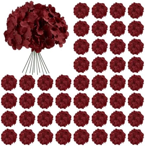 Auihiay 64Pcs Burgundy Hydrangea Artificial Flowers Bulk, Silk Hydrangeas by Auihiay