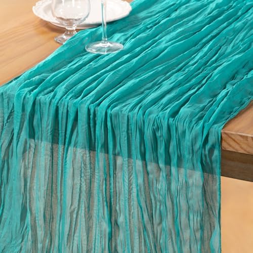 DeZerlor Teal Green Cheesecloth Table Runner 1 Pack Summer Boho Runner by DeZerlor