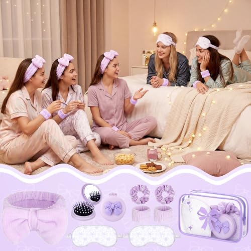 48Pcs/8Set Bow Coquette Party Favors Sleepover Spa Party Supplies, Purple - Image 6