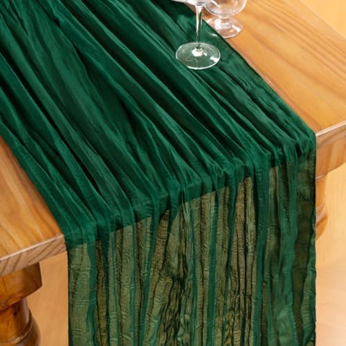 DeZerlor Emerald Green Cheesecloth Table Runners 10 Pack Christmas Runners - Image 2
