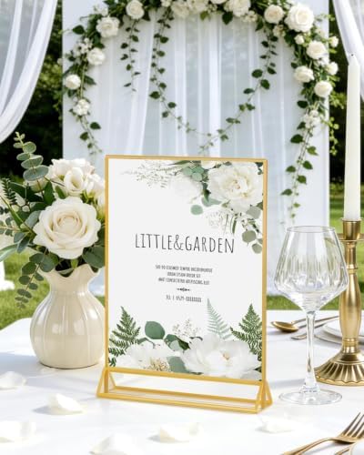Dynta Acrylic Sign Holder 8.5x11 8pck Clear Table Display Stands Double Sided Table Sign Holders, Menu Holder for Wedding, Party, Office, Store, Home Use (Gold Frame) - Image 2