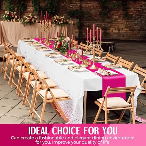 Breling 8 Pack White and Hot Pink Tablecloths and Satin Runners Set - Image 6