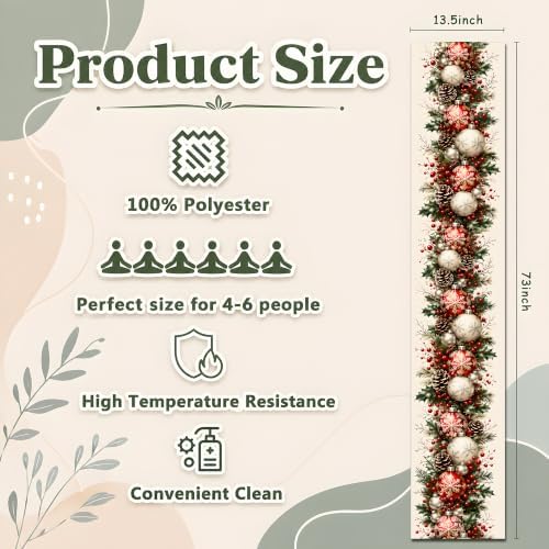Christmas Decorations - Xmas Balls Snowflake Pine Cone Table Runner - Image 3