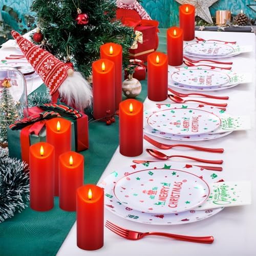 fclayvts 24 Pack Red LED Candles with Remote & Timer - Flameless Pillar Candles with 3D Flickering Flame, Battery Operated for Christmas Tree, Table Centerpieces, Party Decor - Image 7