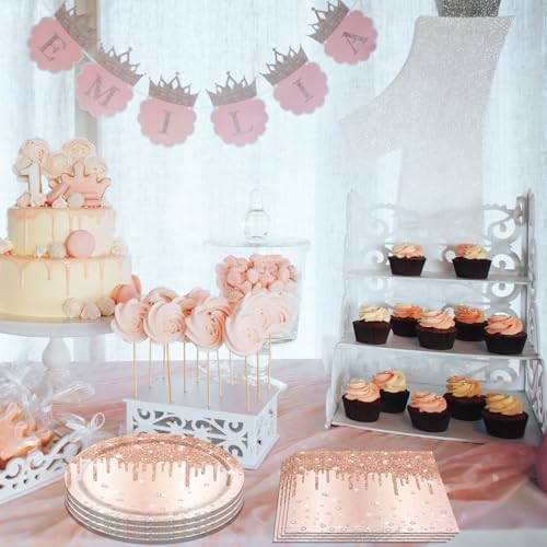 40PCS Rose Gold Happy Birthday Party Decorations , Rose Gold Diamond Theme Party Supplies Happy Birthday Tableware Includes Plates and Napkins for Women Girls‘13th 16th 18th 21st 30th - Image 6