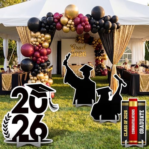 Honoson 4 Pcs Large 32" Graduation Party Decoration 2026 Cardboard Cutouts Stand up, Congrats Grad Party Photo Backdrop Prop Lawn Yard Signs for College School Graduation Supplies - Image 4