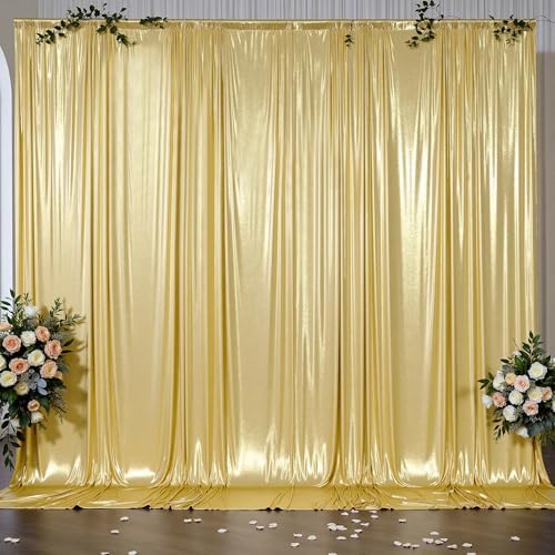 Outpain 10x10ft Gold Sequin Backdrop Curtains, Wrinkle Free Glitter Backdrop Drapes for Wedding Parties Photography Stage Decor, Non-Shedding 2 Panels Set (5x10ft Each) by Outpain