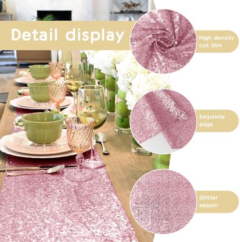 2 Packs 12 x 72 inches Sequin Table Runner, Rose Pink Glitter Table Runner for Birthday Party Supplies Wedding Engagement Baby Shower Holiday Celebration Event Decorations - Image 5