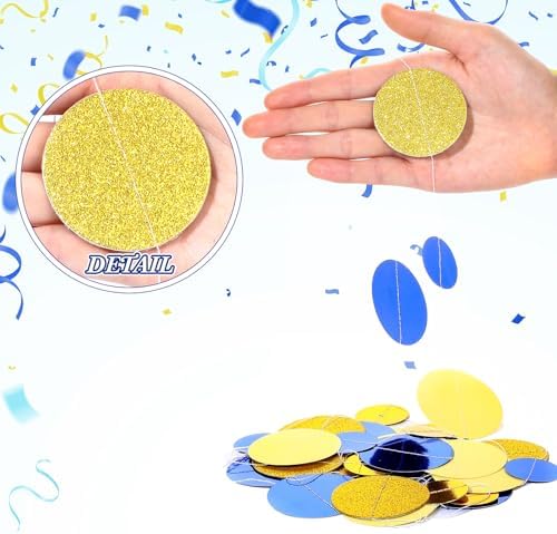 Outus 10 Pieces Blue,Gold Round Dots Garland Party Hanging Decor - Image 3