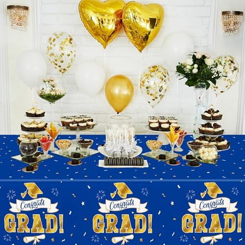 2Pack 2026 Graduation Decorations, 108" X 54" Graduation Tablecloth, Bluegold Disposable Table Cover for Grad Party Favors Supplies, Rectangle Plastic Tablecover for Class 2026 Congrats Grad for Kids - Image 4