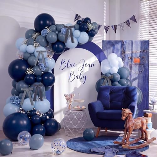 Gejoy 152 Pcs Blue Jean Baby Shower Decorations Denim Balloon Arch Kit - Image 6