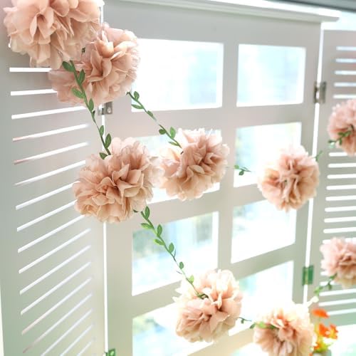 Pink Tissue Paper Pom Pom Garlands, Paper Flowers for Birthday Decorations, Baby Shower, Wedding Engagement, Bridal Shower, Spring Summer Party Decorations, 2 Pcs - Image 4