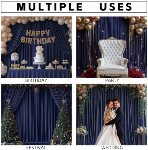 30x10FT Navy Blue Backdrop Curtains for Wedding Parties, Wrinkle Free Photo Backdrop Curtains for Wedding Birthday Party Baby Shower, Fabric Drape with Rod Pockets 5ft x 10ft, 6 Panels - Image 2