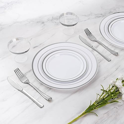 Goodluck 600 Plastic Piece Disposable Silver Plates for 100 Guests - Image 2