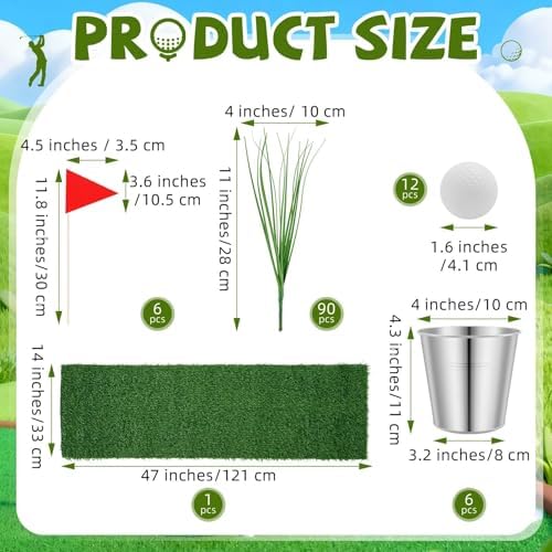 6 Set Golf Party Decorations with Table Runner Flags Balls Buckets - Image 2