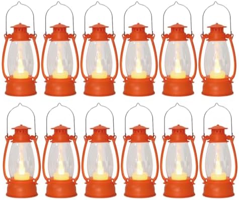 12Pcs Orange Mini Lanterns for Fall Halloween Thanksgiving & Western Camping Decor – Small Lantern Decorative for Table Centerpiece, Hanging Ornaments for Christmas Wedding & Cowboy Party by ReperlaSpecialMiniSmallLanternDecoration