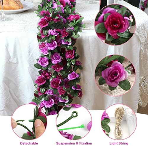 5 Pcs 41Ft Flower Garland with Lights, Purple Floral Garland Rose Vines - Image 3