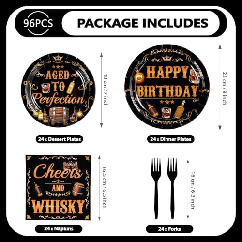 Grenciann 96 Pcs Whiskey Birthday Party Decorations for Men, Serves 24 - Image 5