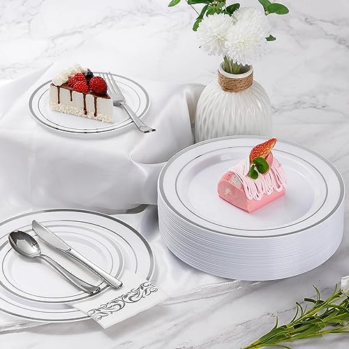 Goodluck 350 Pcs Silver Dinnerware Sets for 50 Guests, Disposable Plate Set - Image 5