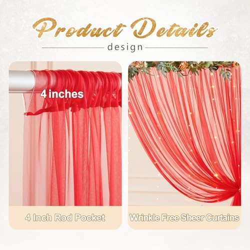 20x10ft Red Tulle Backdrop Curtain with Lights String for Parites, Sheer Photo Backdrop Curtains with Lights for Christmas Wedding Ceremony Reception Bridal Shower Baby Shower Birthday Party - Image 7