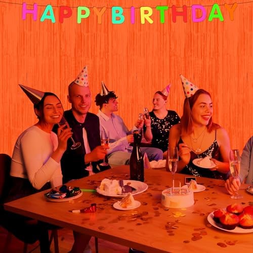 6 Pack 3.3Ft x 6.6Ft Orange Glow in The Dark Foil Fringe Curtain Backdrop Party Supplies, Fluorescent Macaron Metallic Tinsel Foil Streamers Curtain Photo Booth for Neon Birthday Party Decorations - Image 7