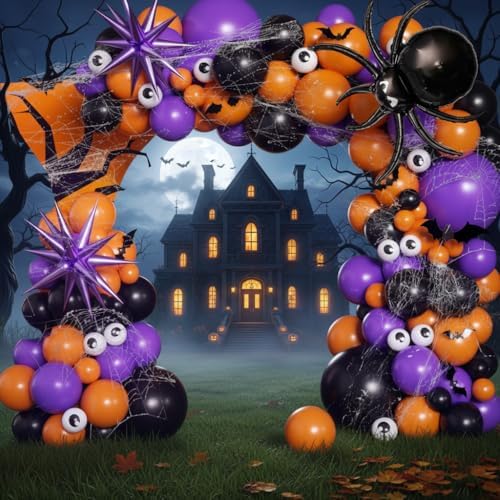 Halloween Arch Garland Kit 146pcs with Spider BOO Star Foil Balloon, Spider Web, Bats, Black Orange Purple Eye Latex Balloons for Birthday Supplies Halloween Party Decorations - Image 7