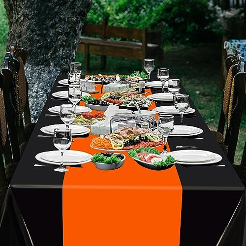 Oudain 6 Pcs Plastic Disposable Table Cloth 54" x 108", Orange, Black - Image 4