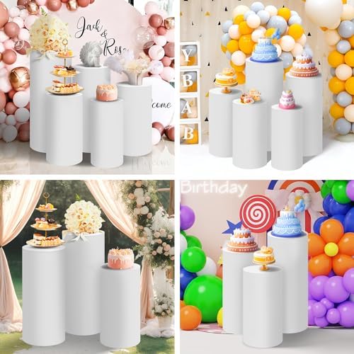 SaitiMade Set of 5 - White Cylinder Pedestal Stand Covers - Image 6
