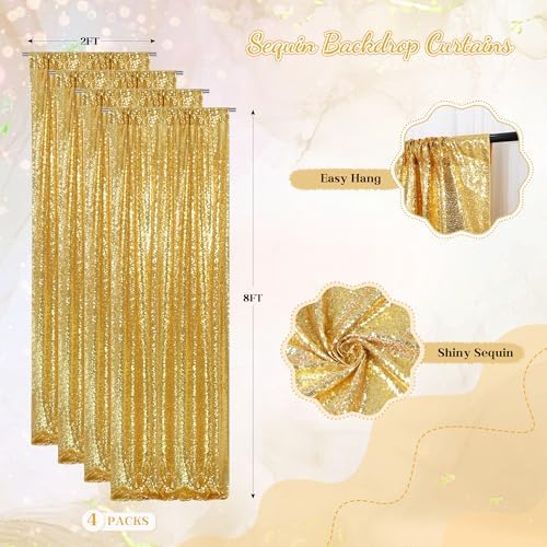 PartyDelight Gold Sequin Backdrop Curtains 2x8ft 4 Panels - Image 2