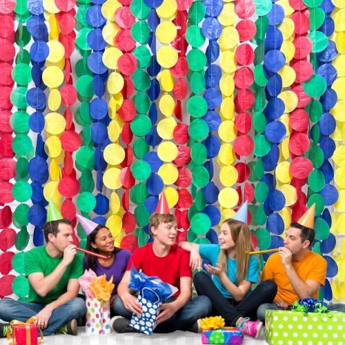 205Ft Mario Party Decorations Red Green Blue Yellow Big Polka Dot Tissue Paper Backdrop Streamer Circle Dot Hanging Garland for Birthday Carnival Circus Clown Fiesta Colorful Party Supplies - Image 5