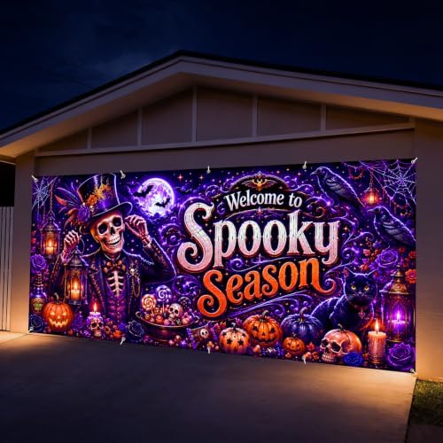 7 x 16 ft Spooky Skeleton Halloween Garage Door Decorations Halloween decorations Door Cover, Hanging Banner for Home, Outdoor, Indoor, Spooky Party, Wall, Window - Image 3