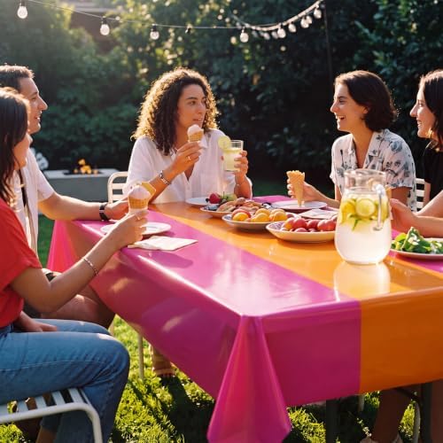 Oudain 6 Pcs Plastic Disposable Table Cloth 54"x108", Hot Pink, Orange - Image 5