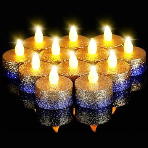 Retisee 48 Pack Flameless LED Candles Glitter Decor,Gold,Blue,1.65 Inch by Retisee
