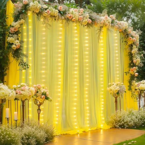 10×10ft Yellow Tulle Backdrop Curtain with Lights String for Parties, Sheer Curtain Backdrop Drapes for Wedding Party Photography Background - Image 3