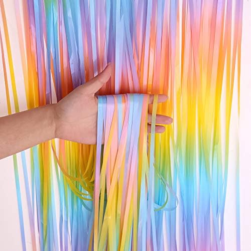 3 Pack Fringe Curtains Party Decorations,Tinsel Backdrop Curtains for Parties,Photo Booth Wedding Graduations Birthday Christmas Event Party Supplies (Macarone Rainbow by BEAYFILY