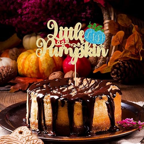 Ephlyn 1Pc Little Pumpkin Cake Topper Blue Glitter Boy Pumpkin Baby Shower Cake Topper Decorations for Autumn Little Pumpkin Themed Baby Shower Kids Boys Birthday Party Supplies - Image 7
