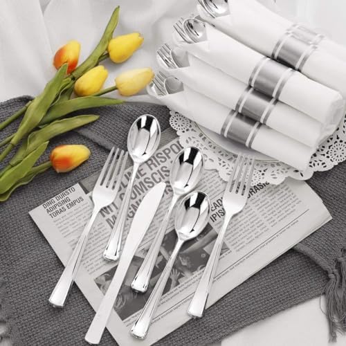 200 Pack Silver Wrapped Silverware Set Disposable for Wedding - Image 6