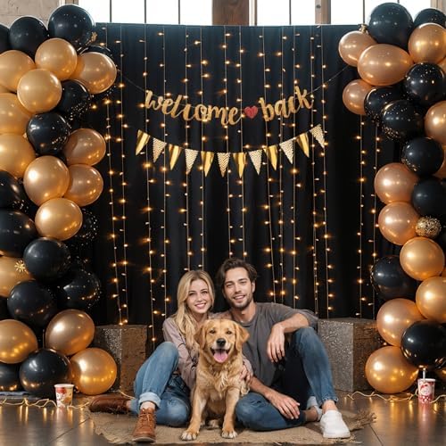 Black Backdrop Curtain with Lights String for Parties,10x10FT Wrinkle Free Black Drapes Wedding Photo Backdrop Curtains for Baby Shower Birthday Ceremony Reception Home Party Decorations - Image 5
