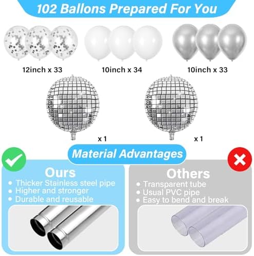 2 Set Disco Ball Balloon Column Stand Adjustable Silver Disco Balloon Decor - Image 3