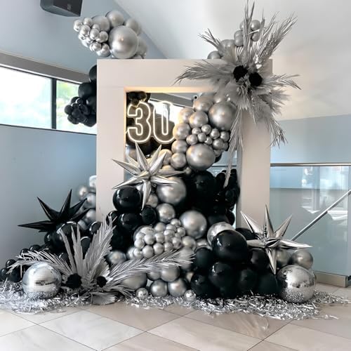 Black and Silver Balloons, 50PCS 12 Inch Silver Balck Latex Balloons Black Silver Party Balloons for Birthday,Graduation,New Years,Wedding,Engagement Party Decorations - Image 3