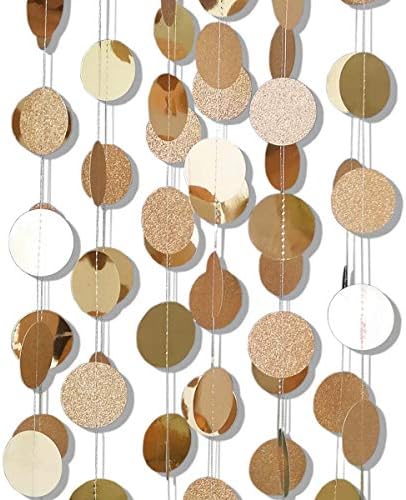 6 Pcs Glitter Champagne Gold Paper Circle Dots Garland (52 Feet) Party Hanging Bunting Birthday Party Decorations Engagement Party Bridal Shower Wedding Baby Shower Christmas Supplies Photo Backdrop - Image 4