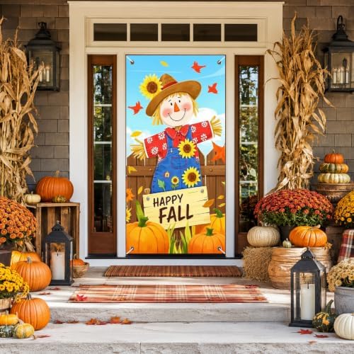 BlissYard Fall Door Cover Thanksgiving Decor Scarecrow Pumpkin 35x71 Inch - Image 5