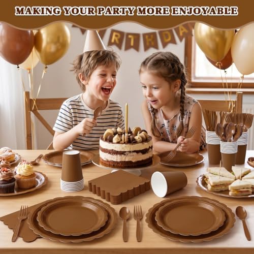 Vyntra 175 Pcs Brown Paper Plates and Napkins Party Supplies - Image 7