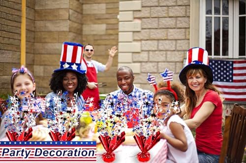 FUBININA 6 Pack 4th of July Table Centerpiece Decoration Metallic Foil Spray Star Burst Patriotic Decor 250th Anniversary Independence Day Labor Veteran Memorial Day Party Supplies, Red White and Blue - Image 3
